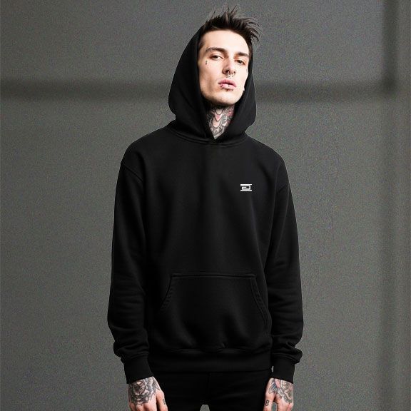Black Printed Hoody Front